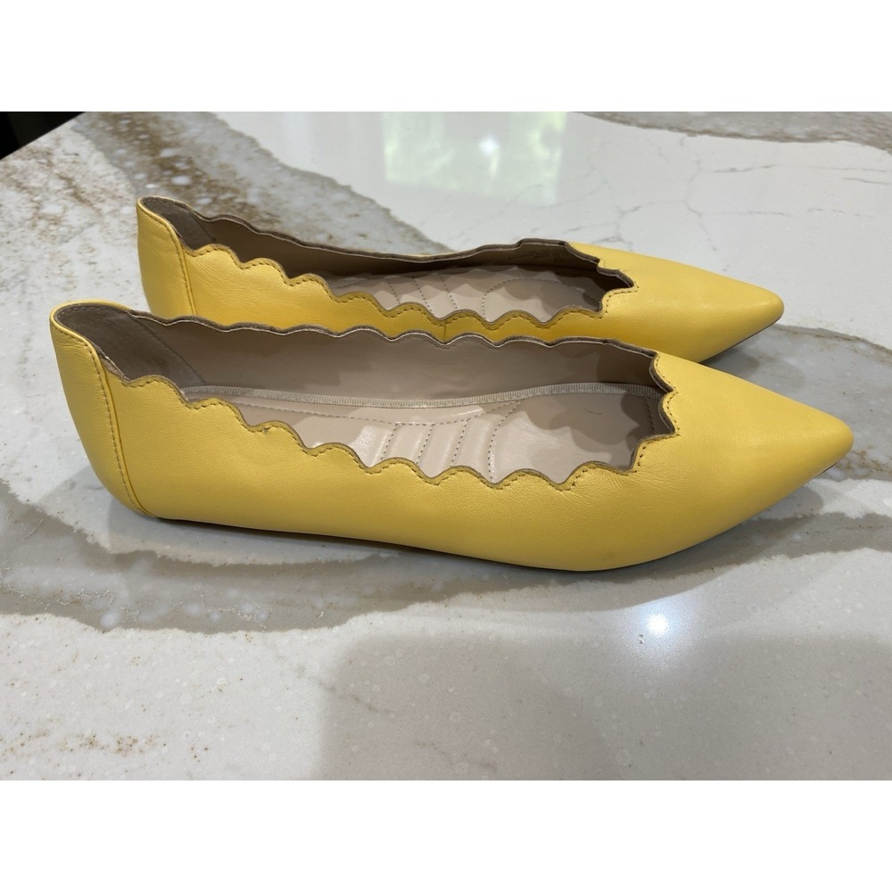 Adrienne Vittadini Fox Yellow Leather Scalloped Pointed Toe Flats Shoes Size 8M